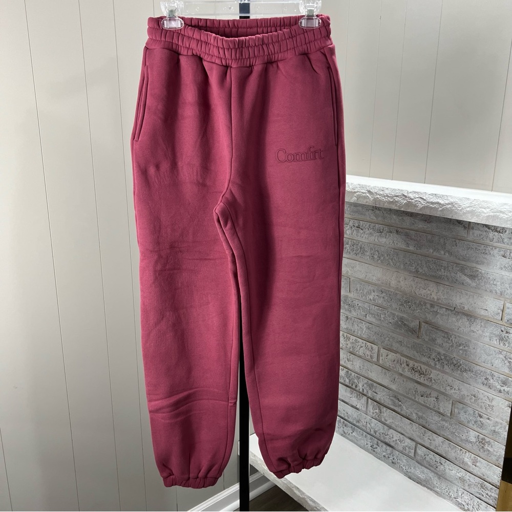 Comfrt Minimalist Berry Elastic Waist Fleece Lined Comfy Cozy Jogger Pants S NWT